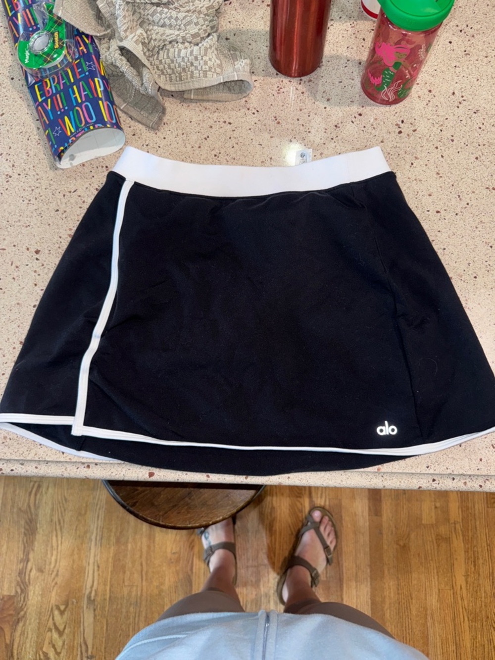 ALO Yoga Black Mini Skort with White Trim